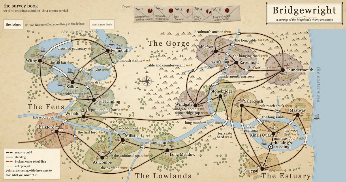 the kingdom's map in the survey book, every river bridged